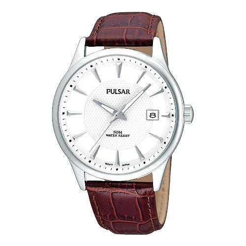 Pulsar Herrenuhr mit Lederband rot Klassik Uhren Kollektion UPS9029