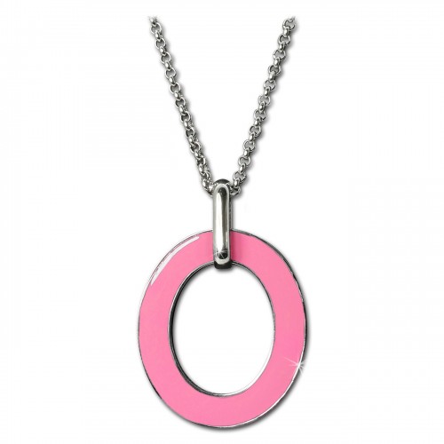 Amello Halskette Oval Emaille rosaweiß Damen Edelstahlschmuck ESKG01P