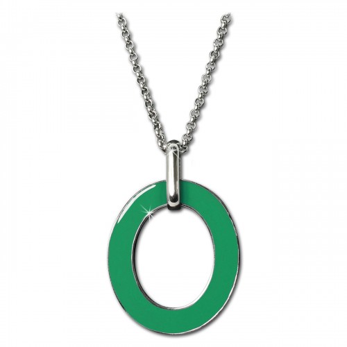 Amello Halskette Oval Emaille grünweiß Damen Edelstahlschmuck ESKG01G