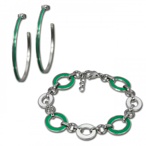Amello Edelstahlschmuckset Emaille Oval grün Armband, Ohrringe ESSG05G
