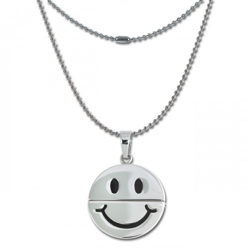 Amello Halskette mit lachender Smiley Anhänger Edelstahl Kette ESK031W