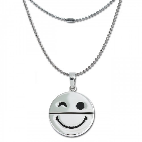 Amello Halskette mit schmunzelnder Smiley Anhänger Edelstahl Kette ESK032W