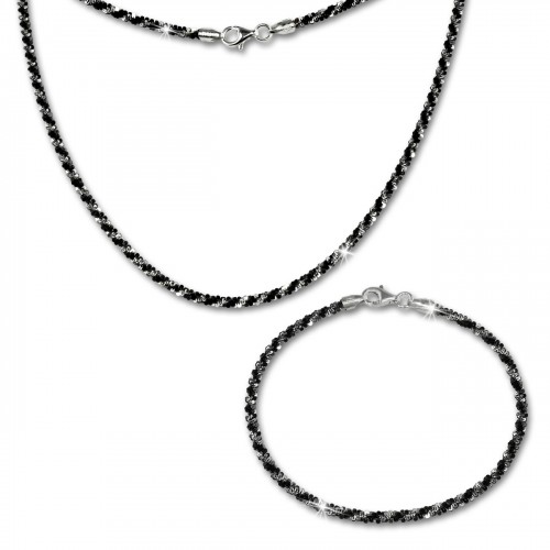 SilberDream Schmuckset gedreht schwarz Kette Armband 925 Silber SDS203S